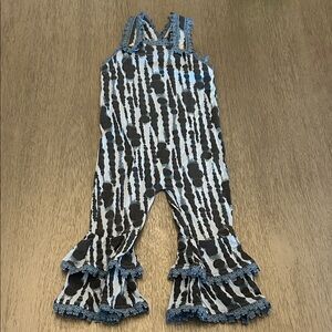 Kate Quinn Monochrome Patterned Overalls with Blue Trim